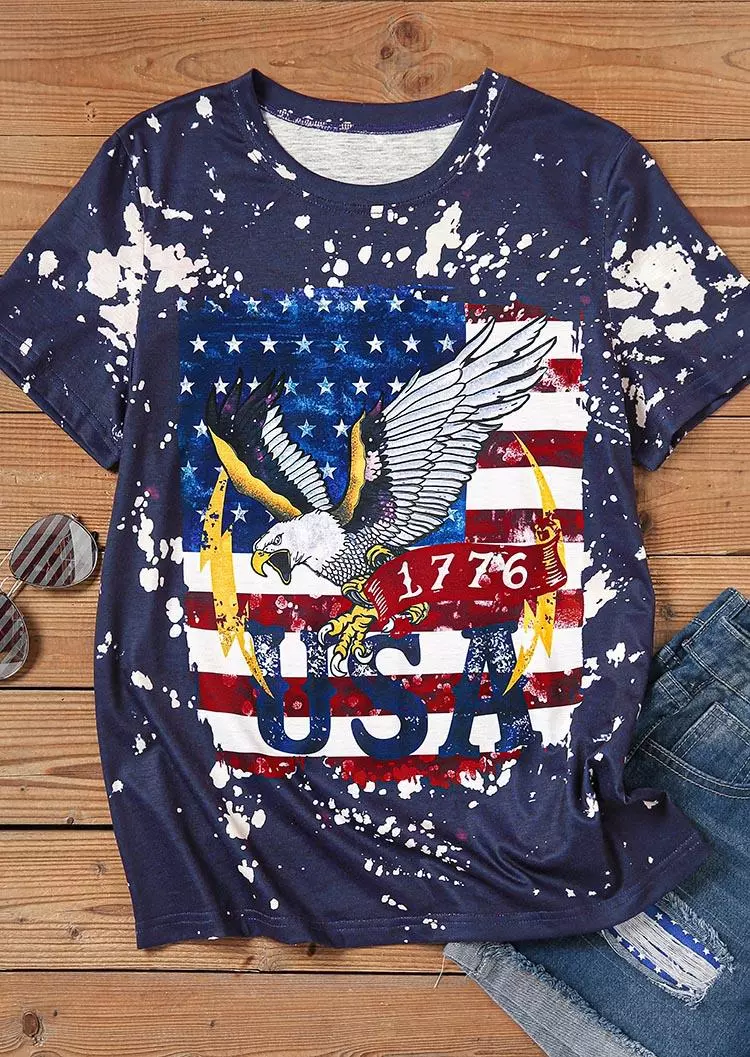 USA 1776 American Flag Eagle T-Shirt Tee - Navy Blue 5 USA 1776 American Flag Eagle T-Shirt Tee - Navy Blue - Image 3
