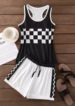 Checkered Tank And Drawstring Shorts Pajamas Set -Garment Sale Store SCM017043 1 60888711171433 124