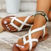 Criss-Cross Toe Ring Flat Sandals - White -Garment Sale Store SCM017162 1 60521560542074 124