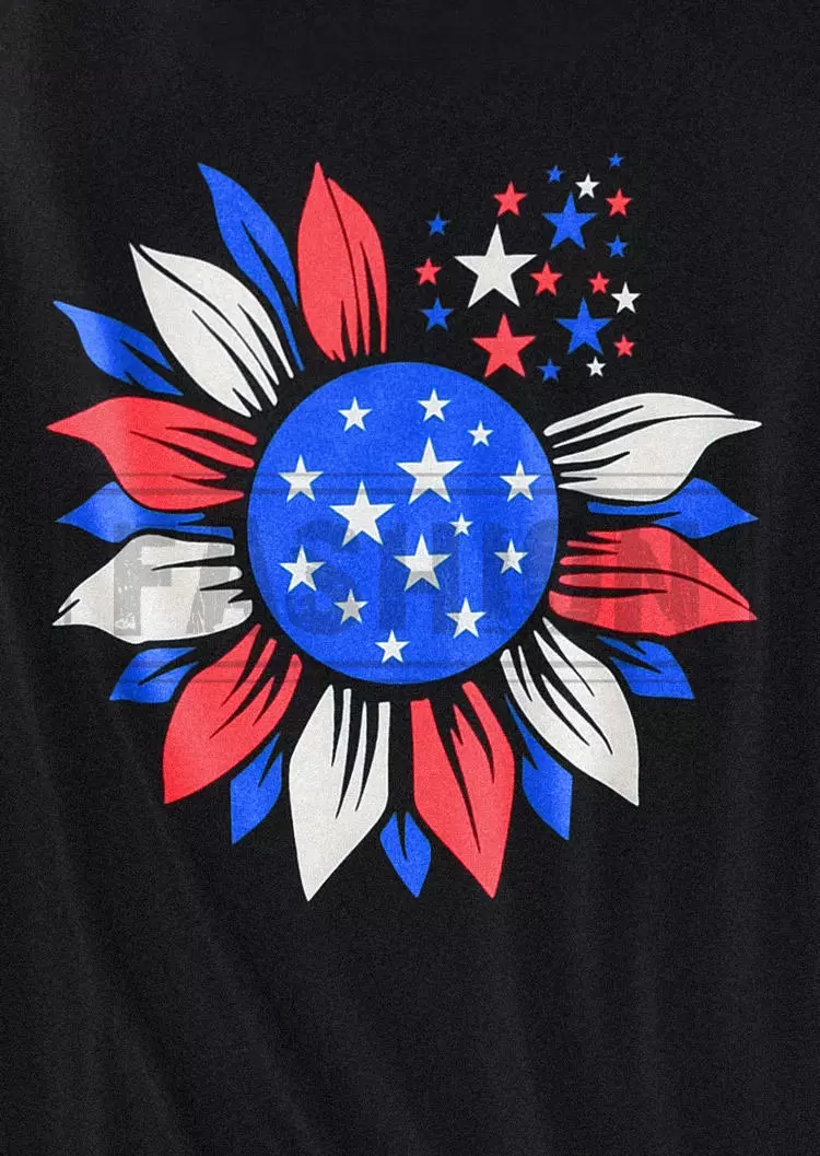 Sunflower Tank And American Flag Shorts Pajamas Set - Black 6 Sunflower Tank And American Flag Shorts Pajamas Set - Black - Image 4