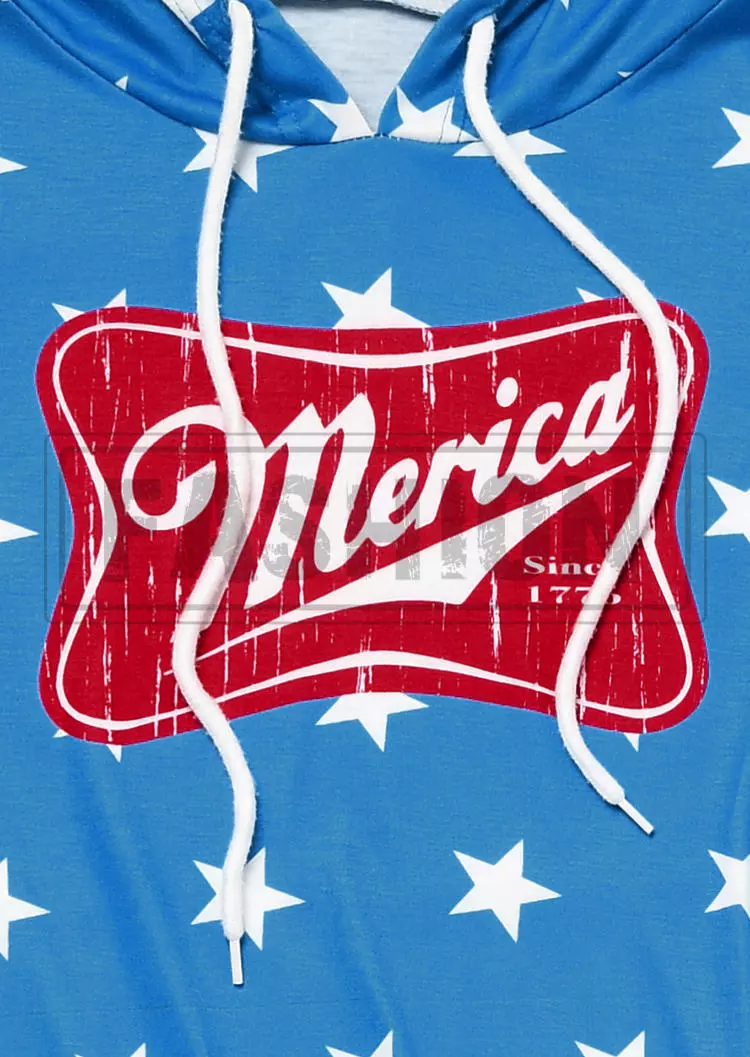 Merica Star Hooded Tank And Shorts Pajamas Set - Blue 5 Merica Star Hooded Tank And Shorts Pajamas Set - Blue - Image 3