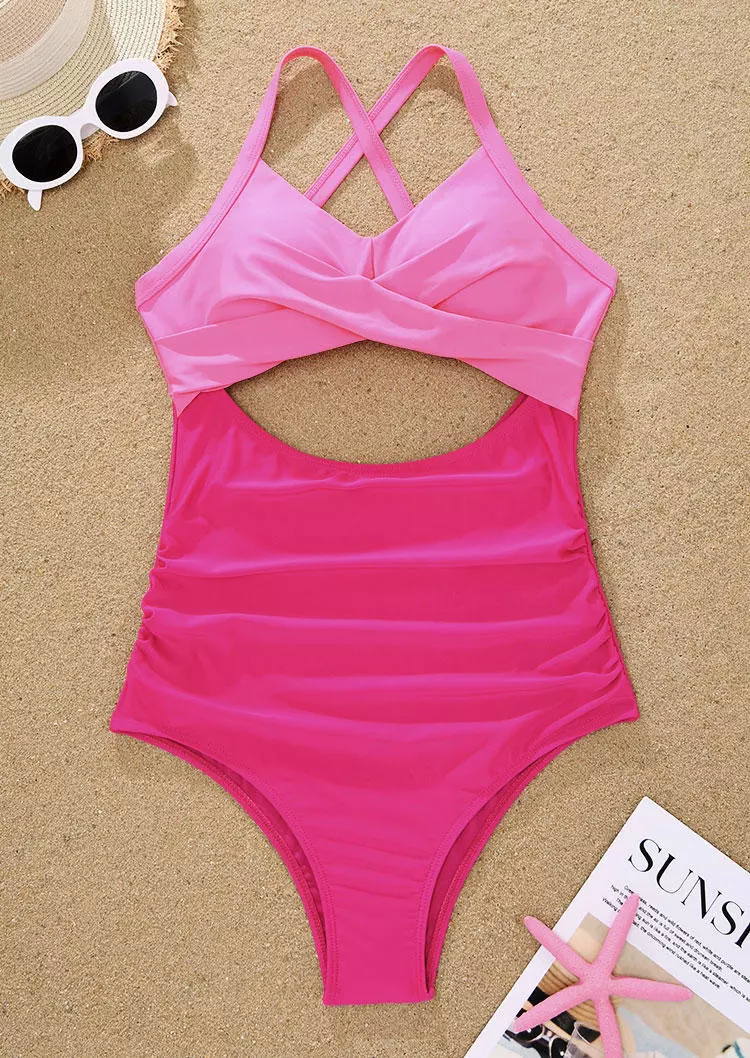Hollow Out Criss-Cross Tie One-Piece Swimsuit - Rose Red 5 Hollow Out Criss-Cross Tie One-Piece Swimsuit - Rose Red - Image 3
