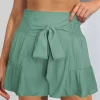Ruffled Smocked Tie Shorts - Green