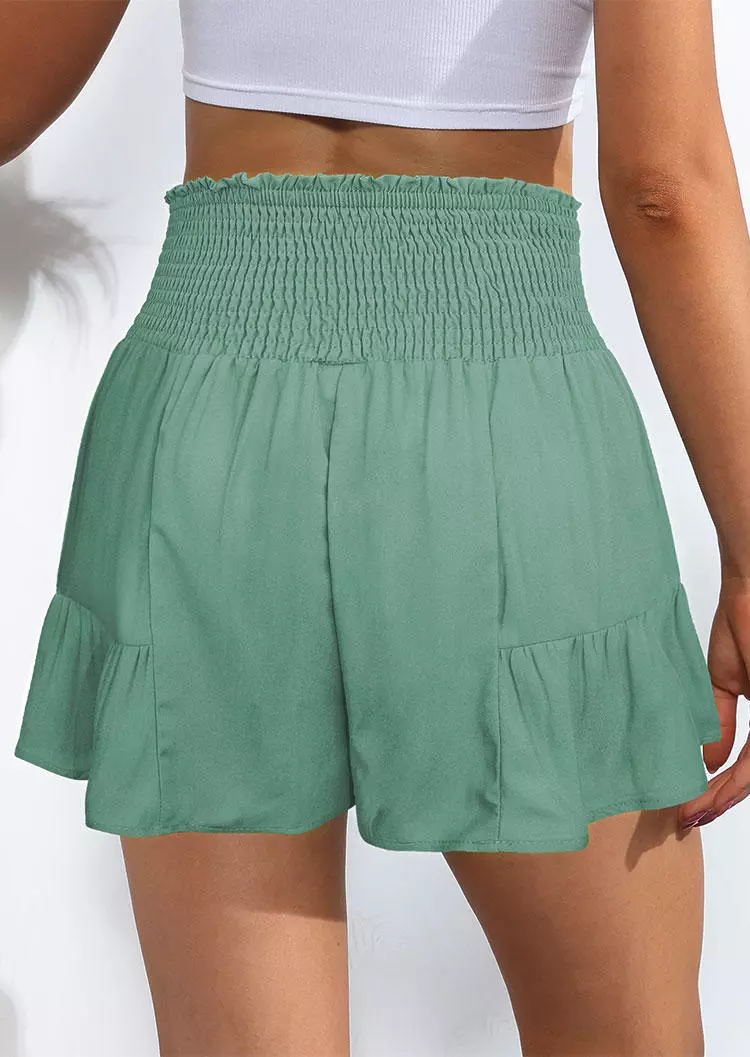 Ruffled Smocked Tie Shorts - Green 4 Ruffled Smocked Tie Shorts - Green - Image 2
