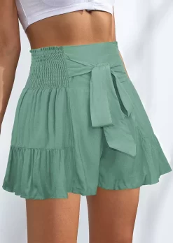 Ruffled Smocked Tie Shorts - Green 10 Ruffled Smocked Tie Shorts - Green -Garment Sale Store SCM017593 4 60823752868870 124