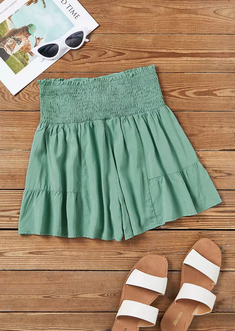 Ruffled Smocked Tie Shorts - Green 8 Ruffled Smocked Tie Shorts - Green - Image 6