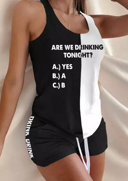 Are We Drinking Tonight Color Block Racerback Tank And Shorts Pajamas Set 3 Are We Drinking Tonight Color Block Racerback Tank And Shorts Pajamas Set