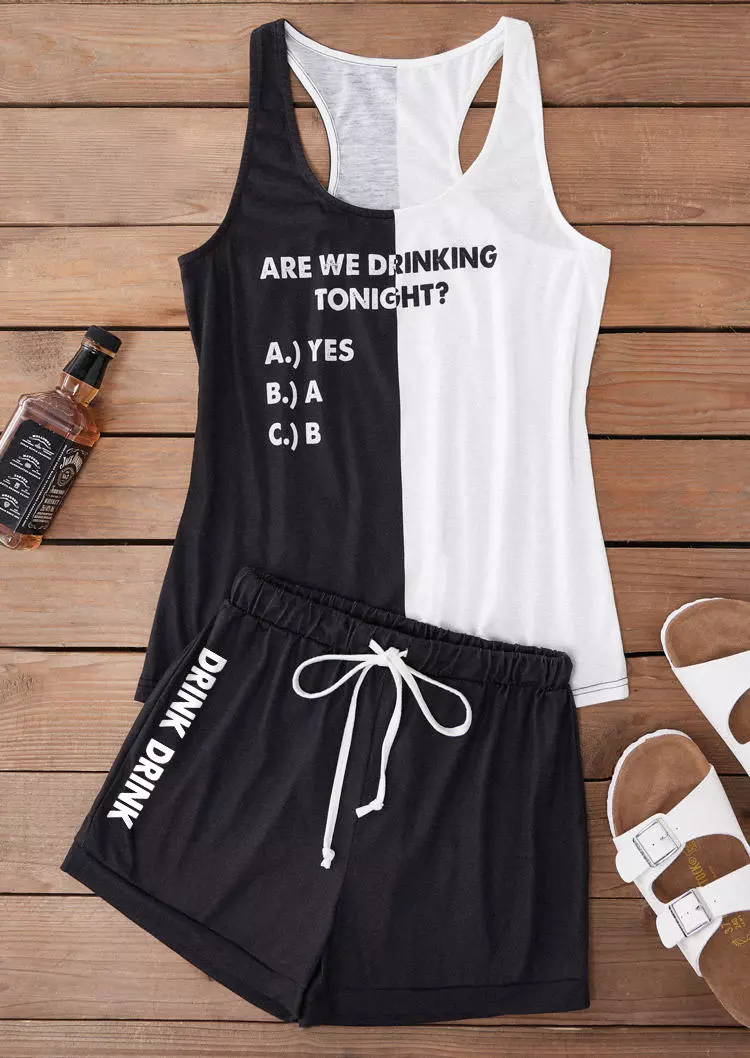 Are We Drinking Tonight Color Block Racerback Tank And Shorts Pajamas Set 4 Are We Drinking Tonight Color Block Racerback Tank And Shorts Pajamas Set - Image 2