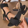 Rivet Buckle Wedges Sandals - Black -Garment Sale Store SCM017737 1 61239885135715 124