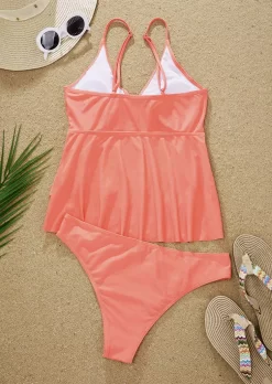 Ruffled Spaghetti Strap Tankini Set - Orange -Garment Sale Store SCM017740 1 61919884879267 124