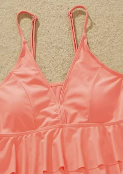 Ruffled Spaghetti Strap Tankini Set - Orange -Garment Sale Store SCM017740 1 61919884907760 124