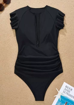 Ruffled Zipper One-Piece Swimsuit - Black -Garment Sale Store SCM017741 1 61355525813996 124