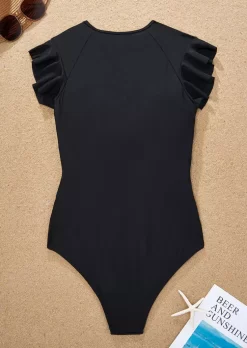 Ruffled Zipper One-Piece Swimsuit - Black -Garment Sale Store SCM017741 1 61355525844835 124