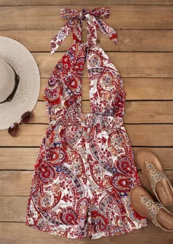 Paisley Hollow Out Halter Open Back Romper -Garment Sale Store SCM017774 1 61355168073465 124