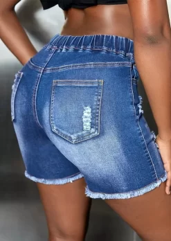 Frayed Hem Pocket Ripped Denim Shorts - Blue -Garment Sale Store SCM017835 3 62187870060970 124