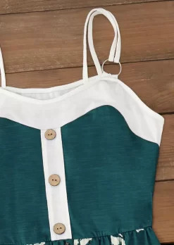 Floral Color Block Button Spaghetti Strap Mini Dress - Green -Garment Sale Store SCM017881 1 62583404785929 124