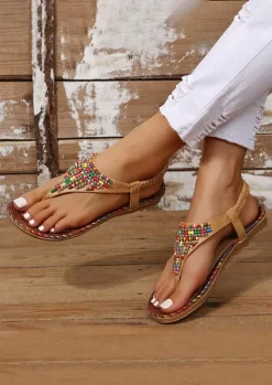 Bohemian Colorful Beading Flip Flops Flat Sandals - Brown 12 Bohemian Colorful Beading Flip Flops Flat Sandals - Brown -Garment Sale Store SCM017918 2 62090399943923 124