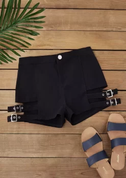 Hollow Out Button Buckle Shorts - Black -Garment Sale Store SCM017946 2 62684993066578 124