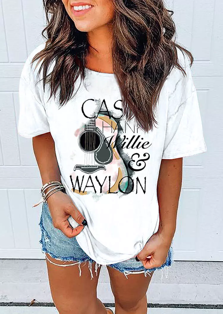 Cash Hank Willie Waylon O-Neck T-Shirt Tee - White 3 Cash Hank Willie Waylon O-Neck T-Shirt Tee - White