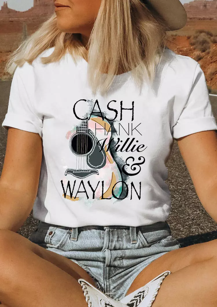 Cash Hank Willie Waylon O-Neck T-Shirt Tee - White 4 Cash Hank Willie Waylon O-Neck T-Shirt Tee - White - Image 2