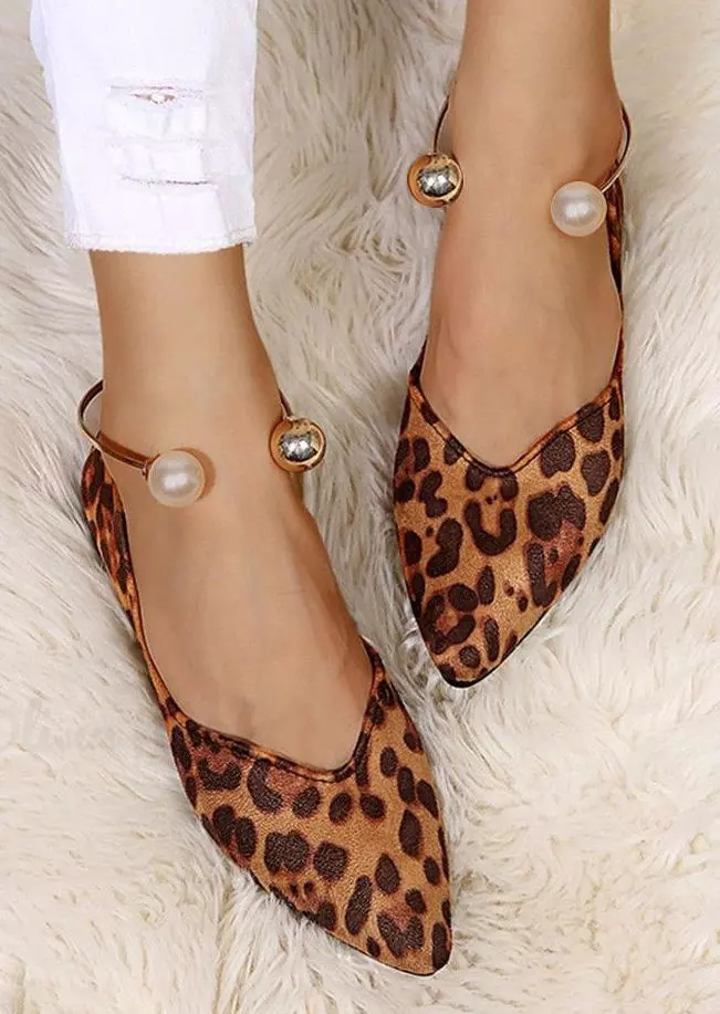 Leopard Pearl Pointed Toe Flat Sandals 5 Leopard Pearl Pointed Toe Flat Sandals - Image 3