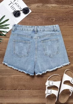 Patch Frayed Hem Pocket Denim Shorts - Light Blue 10 Patch Frayed Hem Pocket Denim Shorts - Light Blue -Garment Sale Store SCM018052 1 62087924135030 124