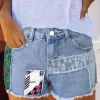 Patch Frayed Hem Pocket Denim Shorts - Light Blue -Garment Sale Store SCM018052 1 62087924581180 124
