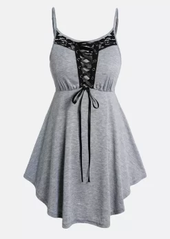 Lace Ruffled Eyelet Irregular Mini Dress - Gray -Garment Sale Store SCM018068 1 70684745859125 124
