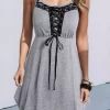 Lace Ruffled Eyelet Irregular Mini Dress - Gray -Garment Sale Store SCM018068 1 70688233619055 124