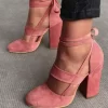 Chunky Strappy Hollow Out Tie Heels - Pink -Garment Sale Store SCM018266 1 71275991533598 124
