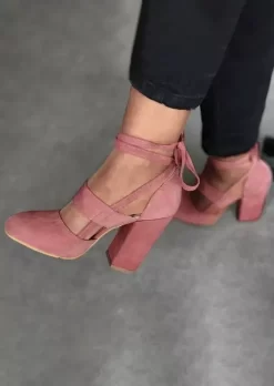 Chunky Strappy Hollow Out Tie Heels - Pink -Garment Sale Store SCM018266 2 71275991146049 124