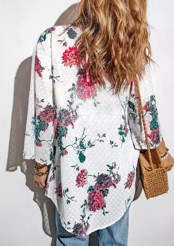 Floral Three Quarter Sleeve Open Front Cardigan 4 Floral Three Quarter Sleeve Open Front Cardigan - Image 2