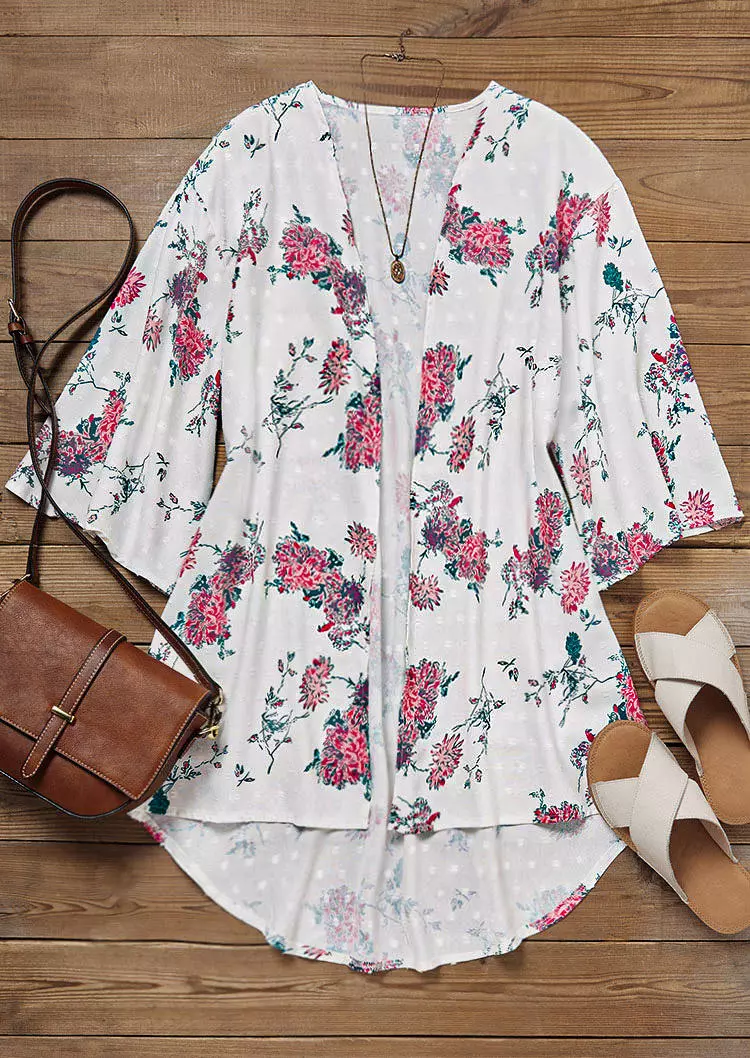 Floral Three Quarter Sleeve Open Front Cardigan 5 Floral Three Quarter Sleeve Open Front Cardigan - Image 3