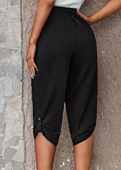 Button Elastic Waist Casual Capri Pants - Black -Garment Sale Store SCM018424 1 70384057861913 124