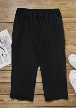 Button Elastic Waist Casual Capri Pants - Black -Garment Sale Store SCM018424 1 70384057941297 124