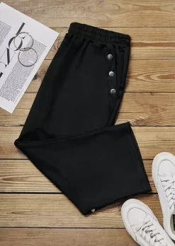 Button Elastic Waist Casual Capri Pants - Black -Garment Sale Store SCM018424 1 70384057977353 124