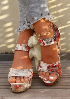 Ditsy Floral Bowknot Peep Toe Wedge Sandals -Garment Sale Store SCM018593 2 71152632542430 124
