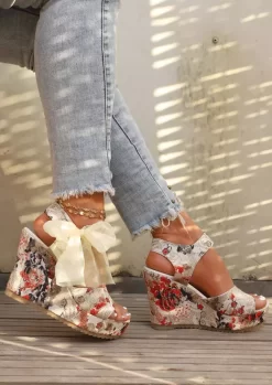 Ditsy Floral Bowknot Peep Toe Wedge Sandals -Garment Sale Store SCM018593 2 71152632815861 124