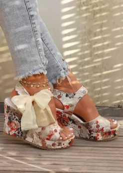 Ditsy Floral Bowknot Peep Toe Wedge Sandals -Garment Sale Store SCM018593 2 71152632849879 124