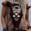 Steer Skull Butterfly O-Neck T-Shirt Tee