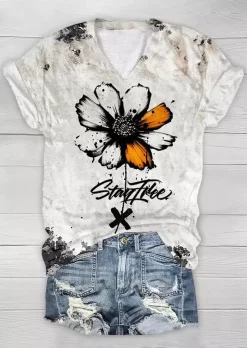 Daisy Stay Free Tie Dye V-Neck T-Shirt Tee