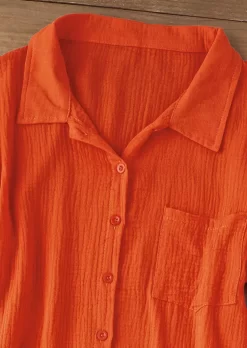 Button Pocket Shirt And Tie Shorts Two-Piece Set - Orange 10 Button Pocket Shirt And Tie Shorts Two-Piece Set - Orange -Garment Sale Store SCM018823 3 71785365818589 124