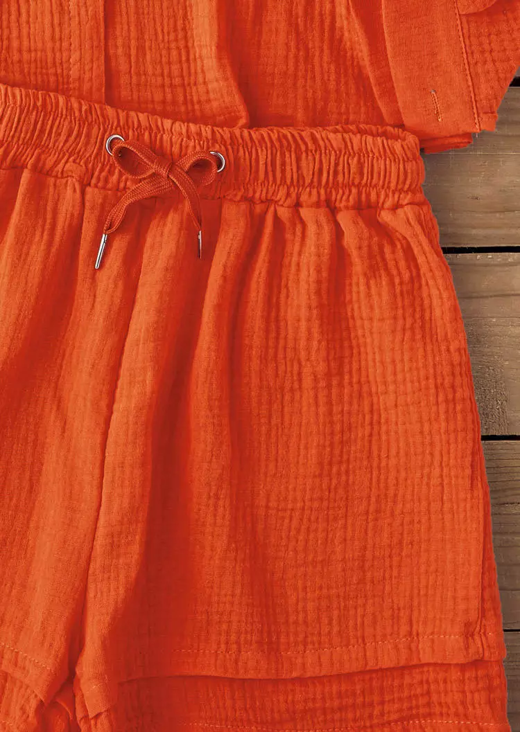 Button Pocket Shirt And Tie Shorts Two-Piece Set - Orange 7 Button Pocket Shirt And Tie Shorts Two-Piece Set - Orange - Image 5