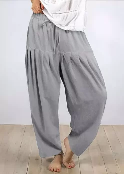 Pleated Drawstring Comfortable Loose Radish Pants - Gray