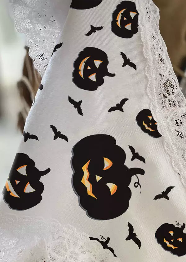 Halloween Pumpkin Face Lace Splicing Panties - White 4 Halloween Pumpkin Face Lace Splicing Panties - White - Image 2