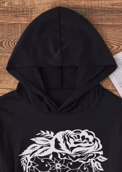 Halloween Skull Floral Thumbhole Hoodie - Black 8 Halloween Skull Floral Thumbhole Hoodie - Black -Garment Sale Store SCM018900 1 71987871593943 124