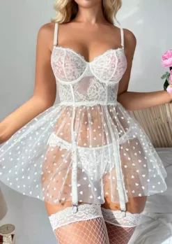 Lace Love Heart Spaghetti Strap Lingerie Set - White -Garment Sale Store SCM018913 1 72188428822322 124