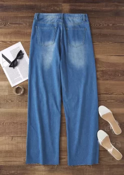 Pocket Button Ripped Hole Denim Jeans - Blue -Garment Sale Store SCM018934 4 71957486864190 124