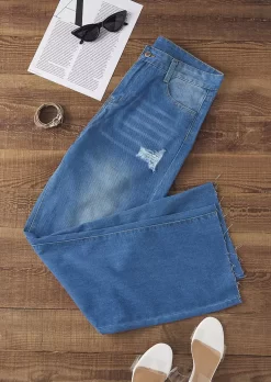 Pocket Button Ripped Hole Denim Jeans - Blue -Garment Sale Store SCM018934 4 71957486899278 124