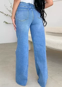 Pocket Button Ripped Hole Denim Jeans - Blue -Garment Sale Store SCM018934 4 72458042407733 124